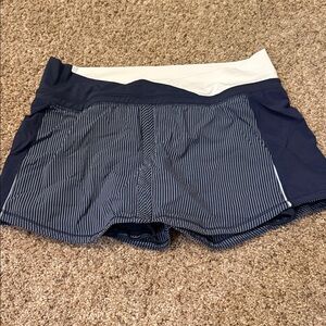 navy blue and silver striped lululemon skirt with built in shorts